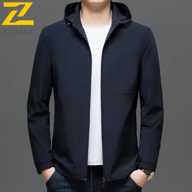 

Men Solid Color Hooded Jacket Spring Fall Windproof Waterproof Casual Coat Outdoor Sporty Lightweight Breathable Fashion Parka