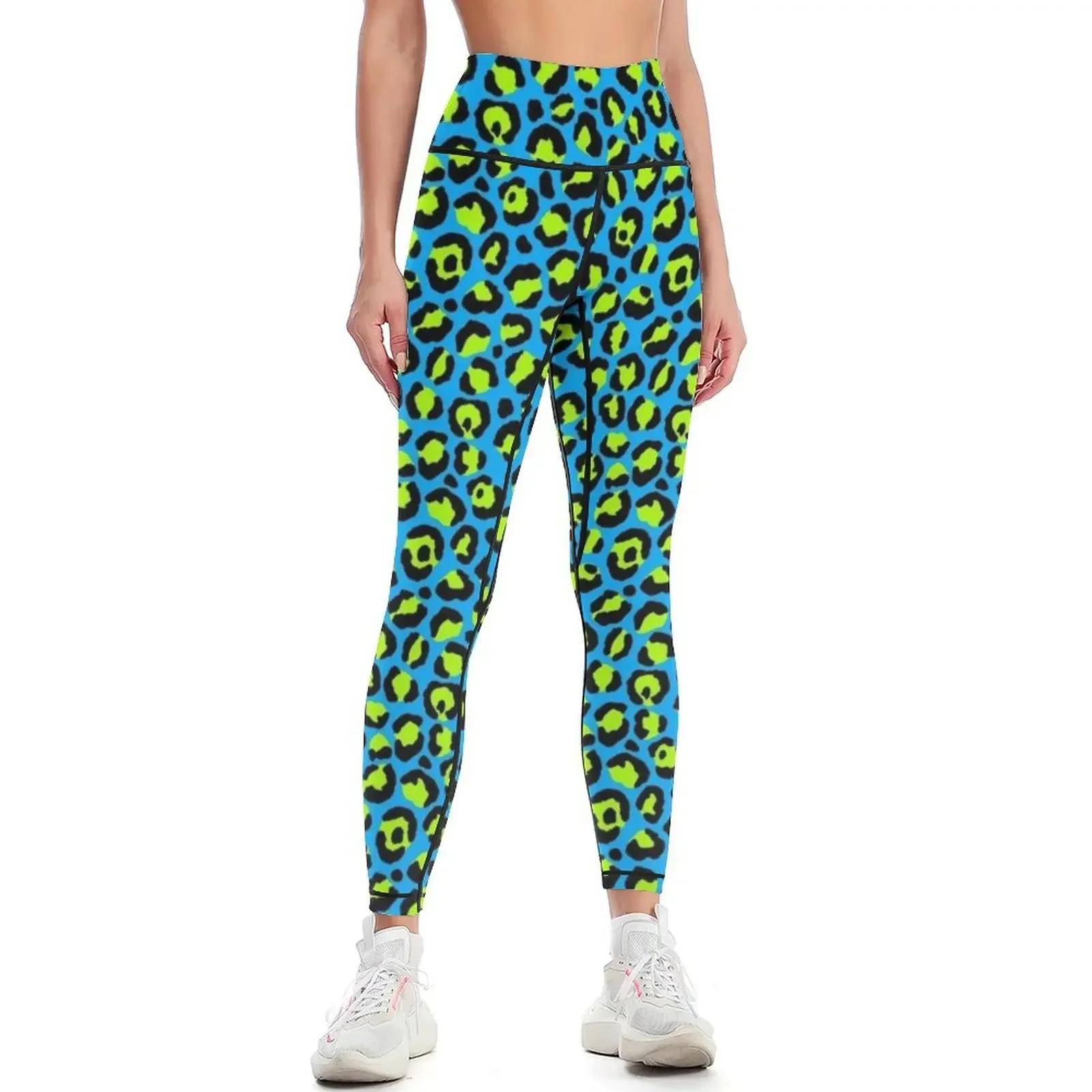 

Neon Blue & Green Leopard Print Leggings push up fitness Tight fitting woman high waist Sports pants for Womens Leggings