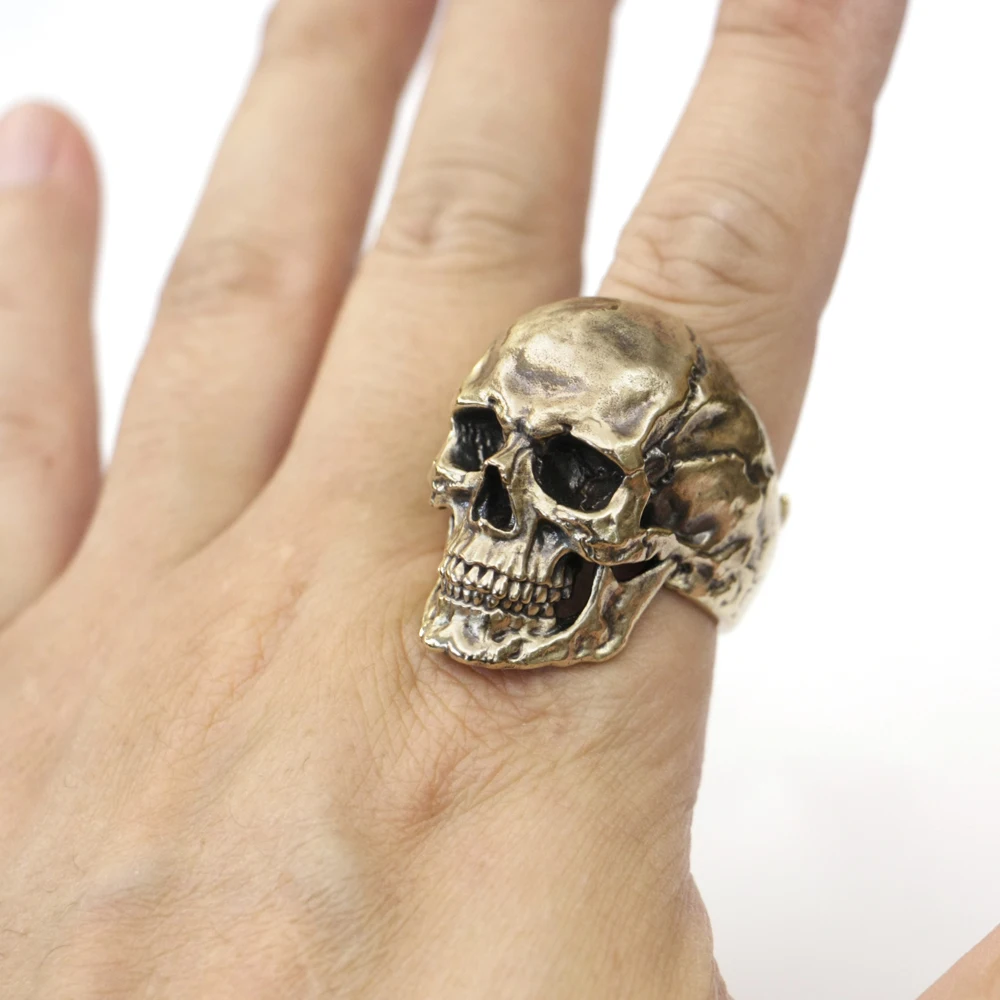 Brass Details Skull Ring Mens Biker Punk Adjustable Ring BR435 US Size 8~15