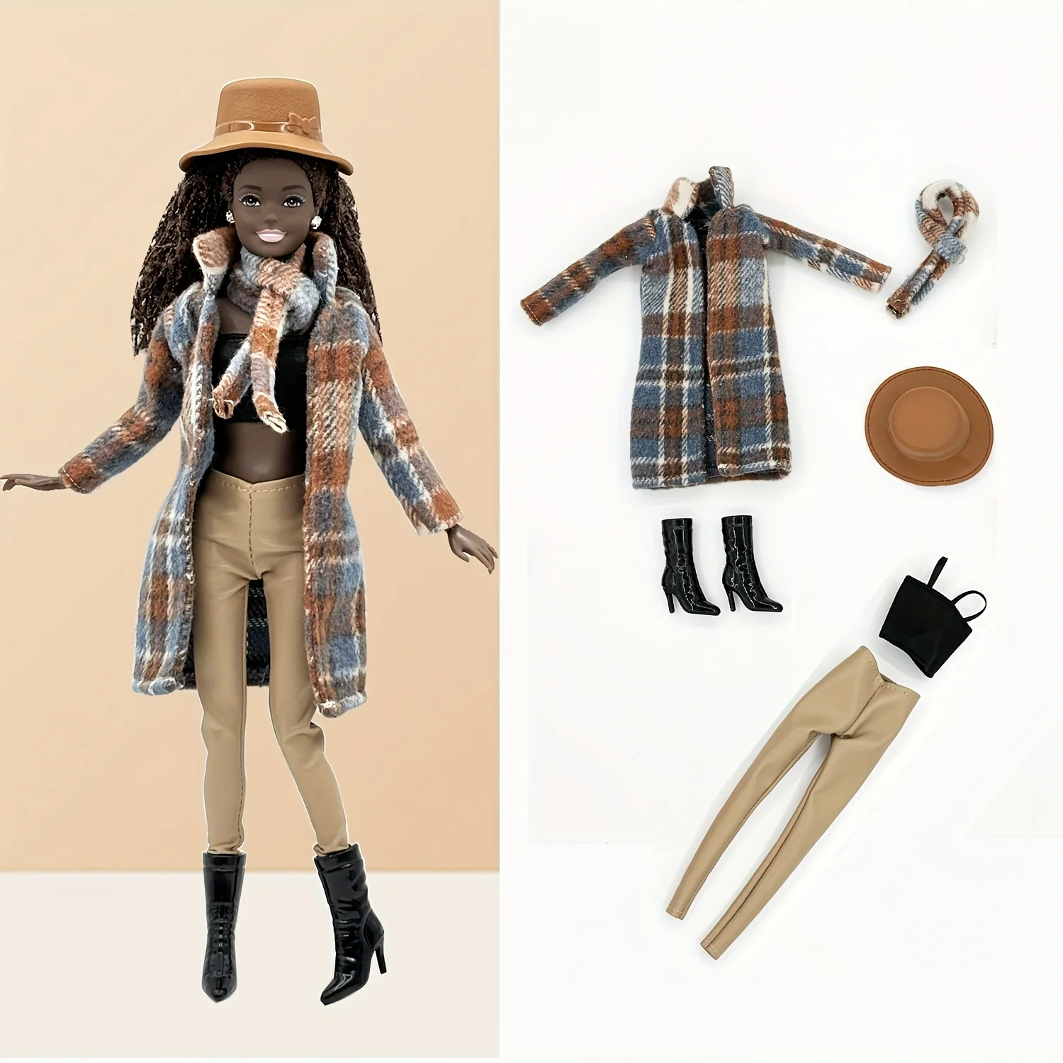 11. مجموعة ملابس دمية أنيقة وأنيقة مقاس 5 بوصات تتضمن معطفًا وسراويل طويلة وإكسسوارات وقبعة الأميرة وأحذية طويلة وأحذية. #4