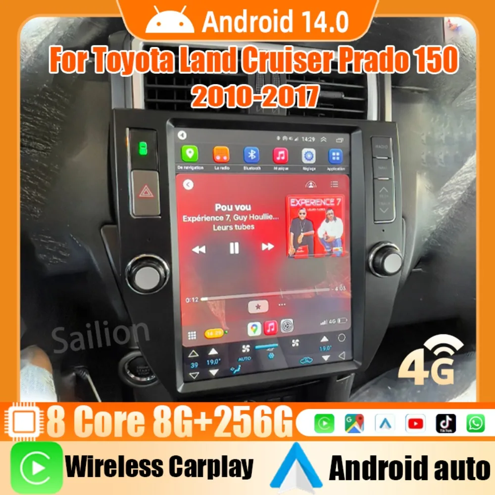 Android14 Car Radio For Toyota Land Cruiser Prado150 2010-2017 Tesla Automotive Multimedia Carplay Auto WIFI Bluetooth Stereo 4G