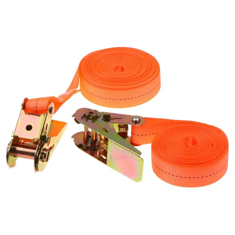 Heavy Duty Ratchet Tie Down Straps High Strength Orange Webbing Metal Buckle For Cargo Securing Moving Truck Transport
