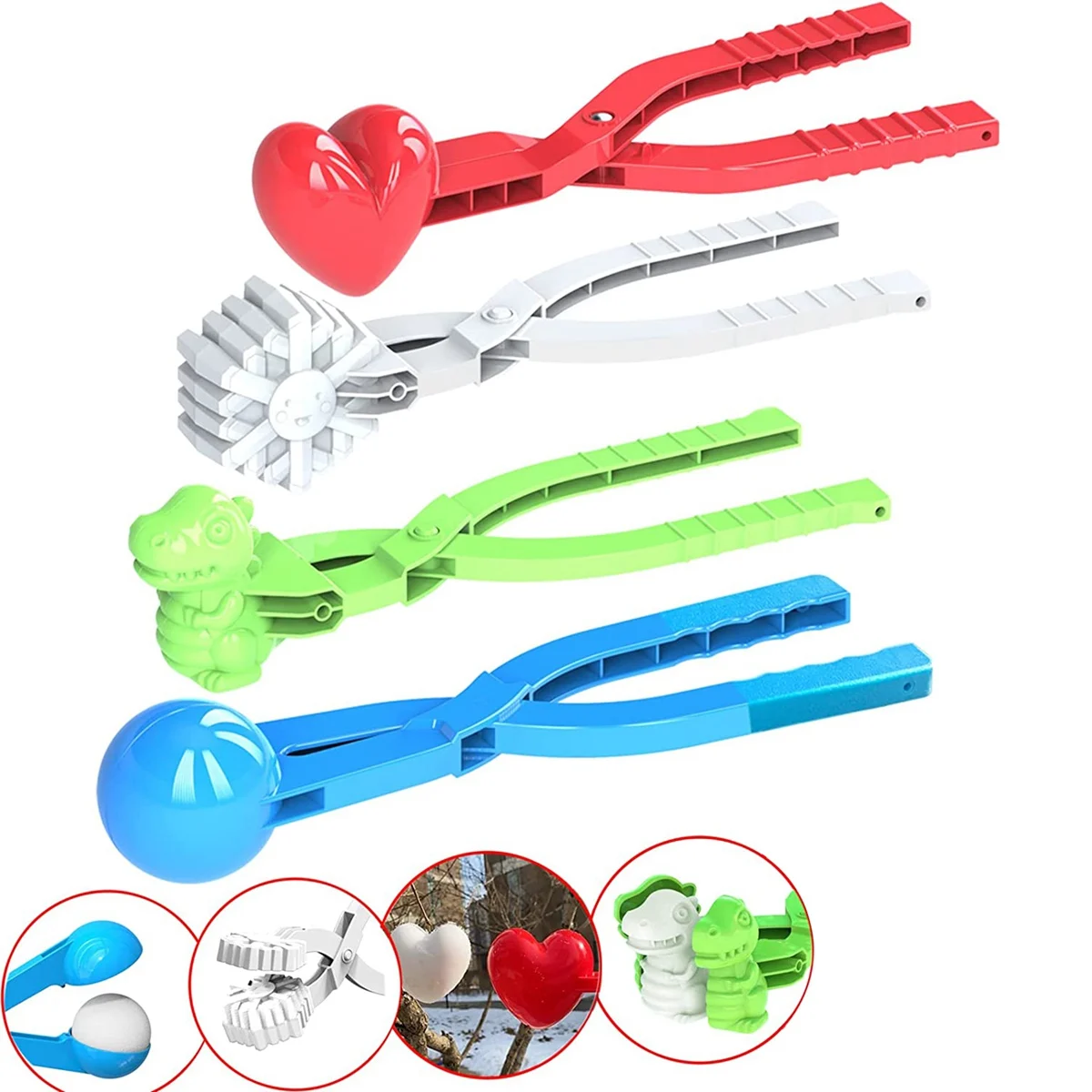 4 Pack Snow Ball Tool with Handle for Snow Ball Fights, Snow Toys Kids Snow Ball Clips