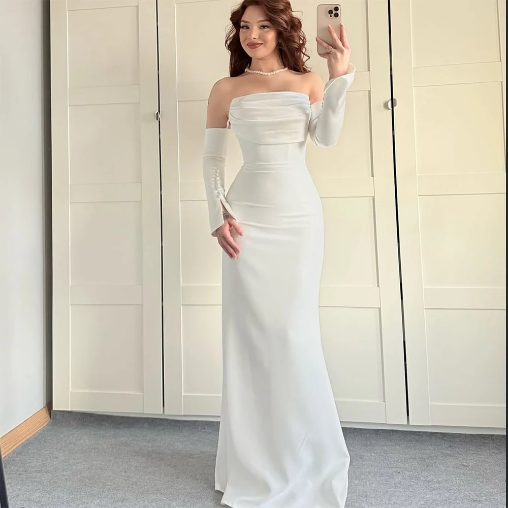 Graceful Jersey Mermaid Customized Evening Dresses Formal Strapless Celebrity Gowns Fashion Detachable Sleeve Prom Dresses