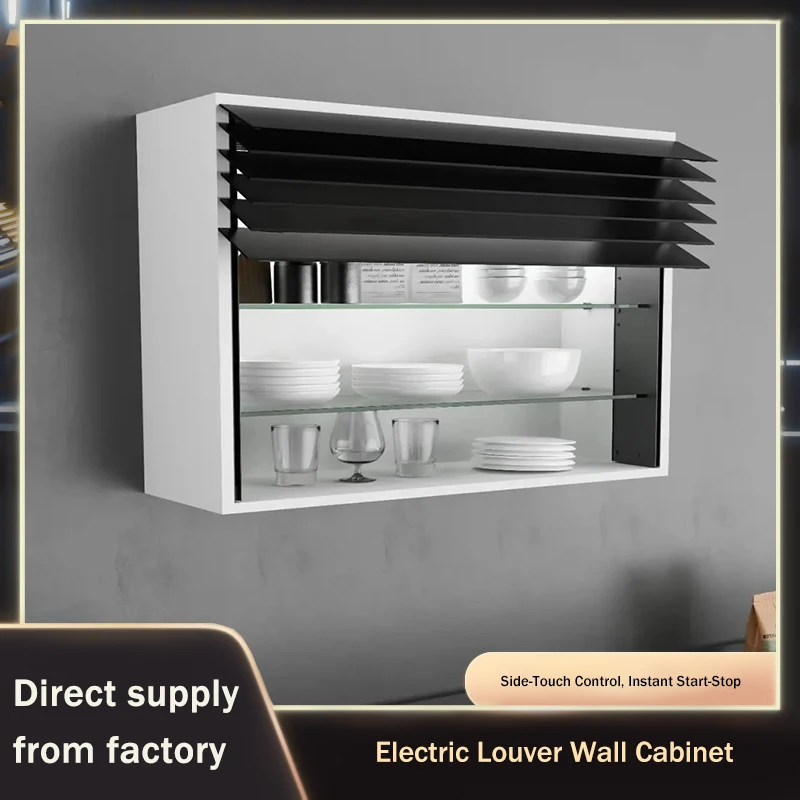 Electric Roller Shutter Upward Flip Glass Wall Cabinet Storage Rack Smart Induction Touch Lift Kitchen Organizer 276
