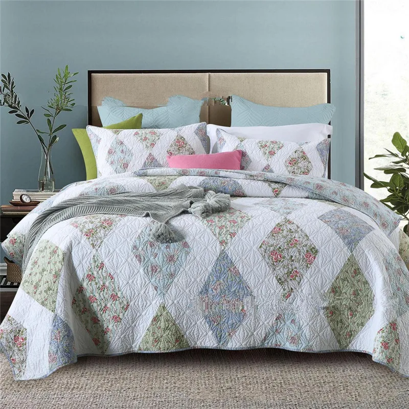 

Plaid Cotton Quilt Set 3PCS Patchwork Bedspread on the Bed Linen Quilted Blanket Coverlet Queen Size Cubrecam Bed Cover Colchas