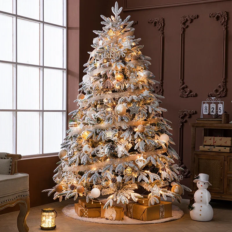 

5FT 6FT 7FT PE Mix PVC Luxury Snow Christmas Tree With Ornaments And Light