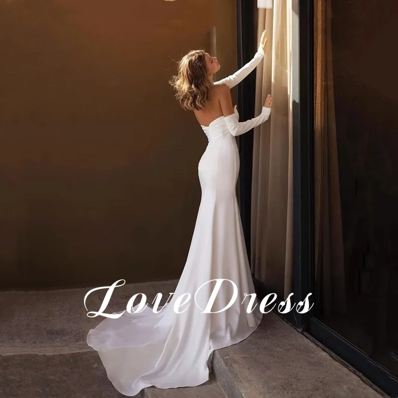 LoveDress Простое платье невесты-русалки Сексуальное без рукавов без бретелек Современное атласное плиссированное свадебное платье с открытой спиной на молнии2025 по индивидуальному заказу