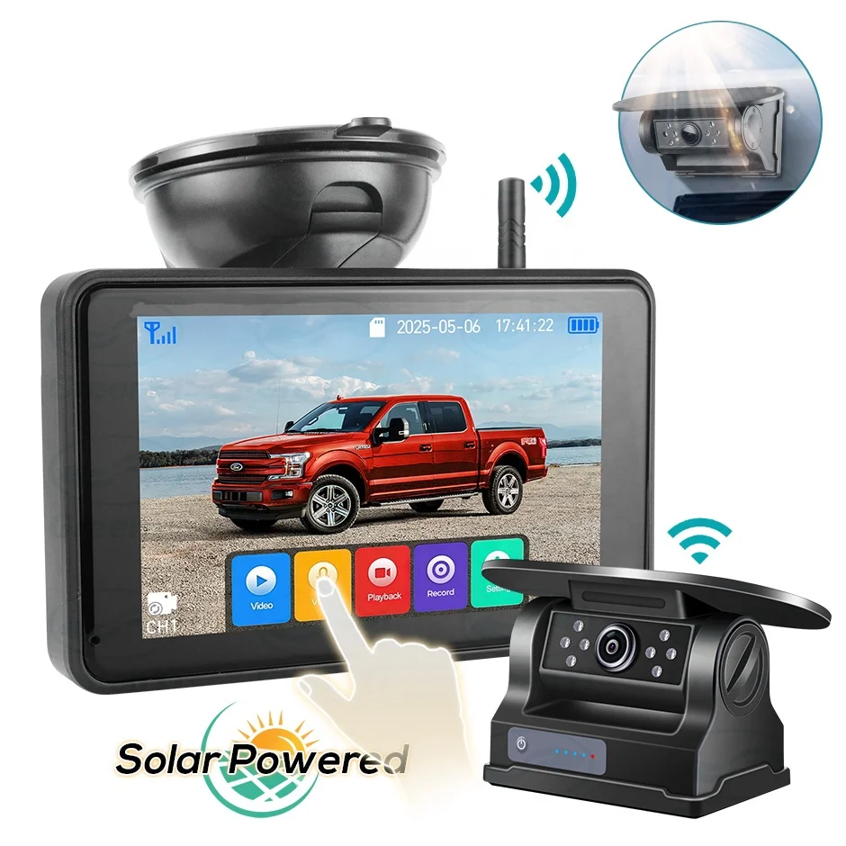

5 Inch Car DVR Recorder Wireless Monitor Solar Magnet Cameras With System RV Digital Wireless Backup Camera Bus/Trailer/Camper