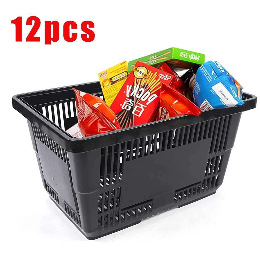 12 Pack Plastic Shopping Basket Invisible Handle Design 480*330*260mm Stackable