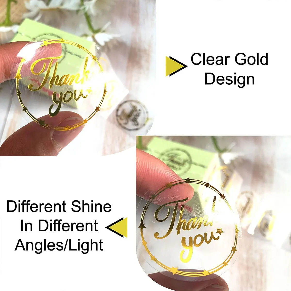 500Pcs Round Transparent Gold Foil Thank You Sticker for Celebrating with Us Gift Box Package Decoration Envelope Seals