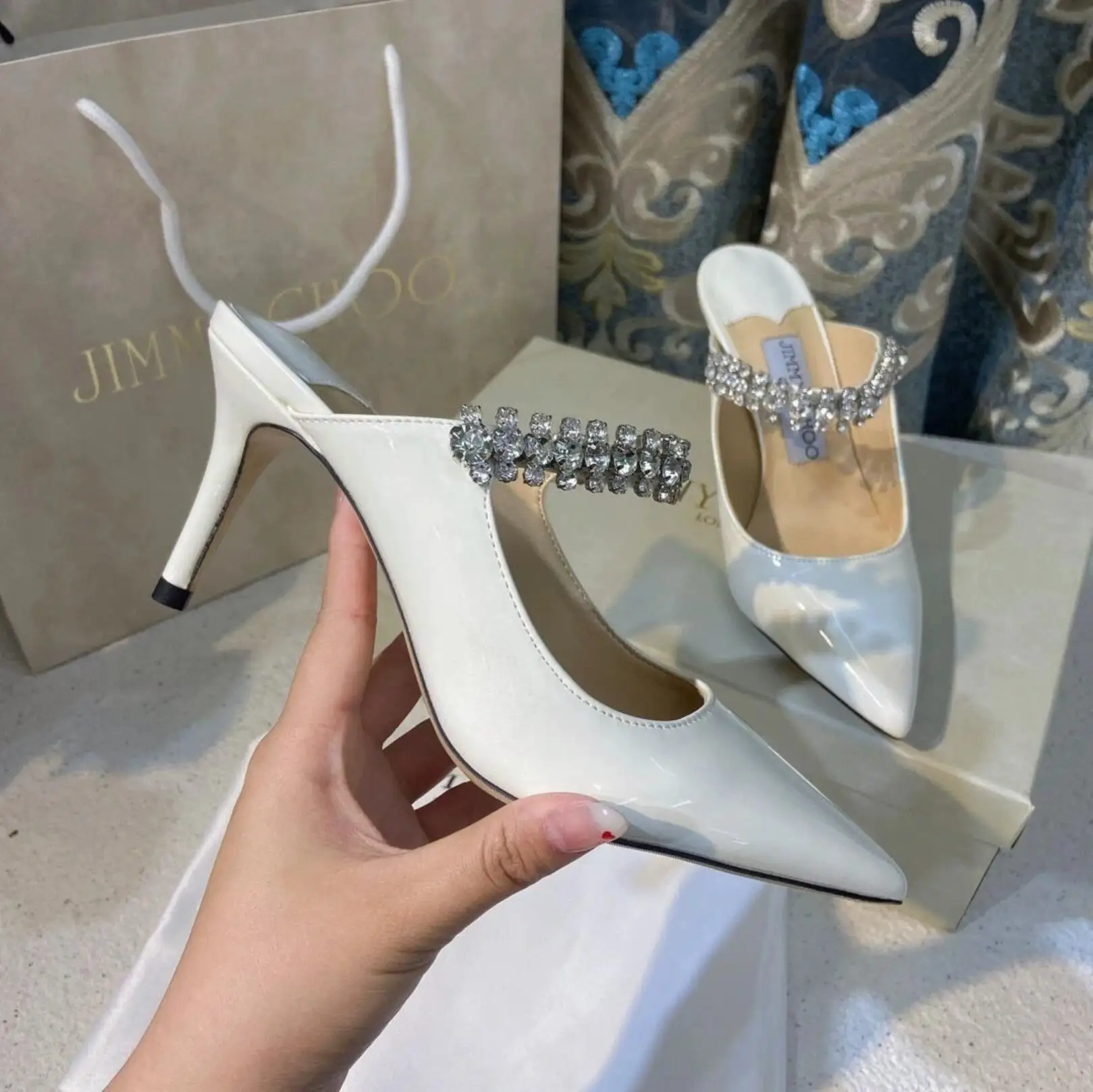 

Summer Women's Pointed Rhinestone Closed Toe Slippers Sexy Silk High Heel Sandals Fashion Party Evening Catwalk Shoes Chaussures