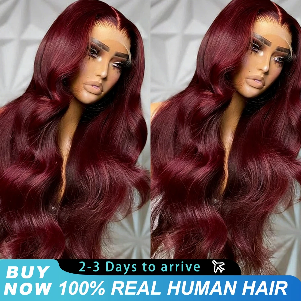 

250% Body Wave Wig Burgundy 99J Burgundy Lace Front Wig 13x6 HD Lace Frontal Wig Human Hair Pre Plucked Red Colored Wig
