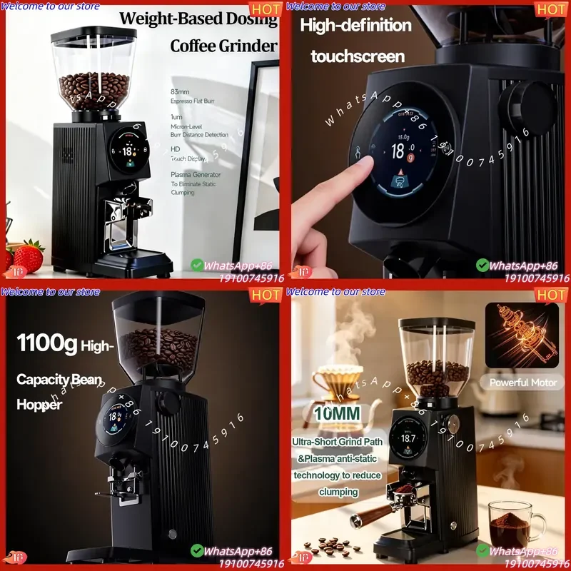 CE Certificate Commercial Weight-Based Dosing Automatic Smart Led Touch Screen Setting Electric 83MM Flat Burr Espresso
