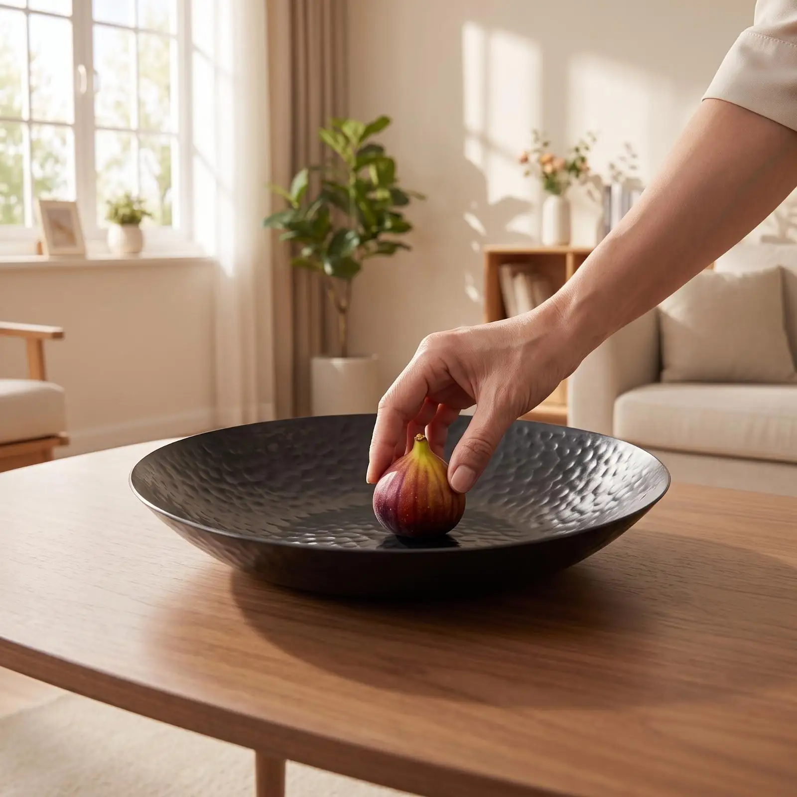 Hammered Elliptical Tray for Serving Guests Snacks Organizing Keys Mail Raised Edge Kitchen Counter Decor Piece