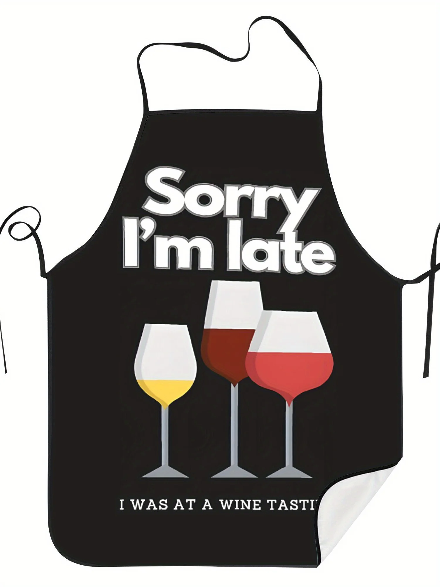 Wine Lover Apron Funny Kitchen Bib with Pockets Sorry I'm Late I Was at a Wine Tasting Print Chef Cooking Gift for Women Men