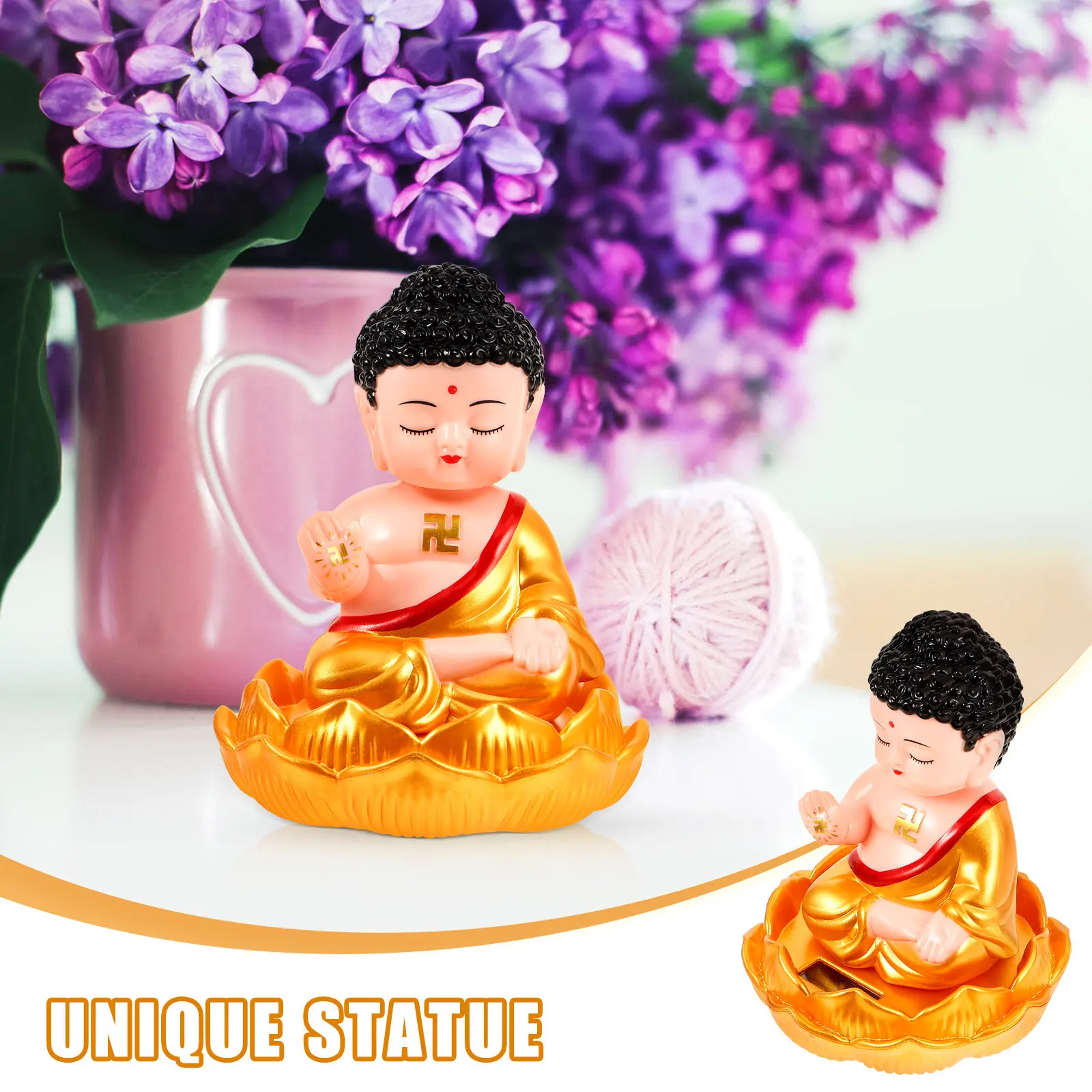 Solar Powered Buddha Ornament for Home Office Desk Dashboard Feng Shui Decor Plastic Garden Statue view 6