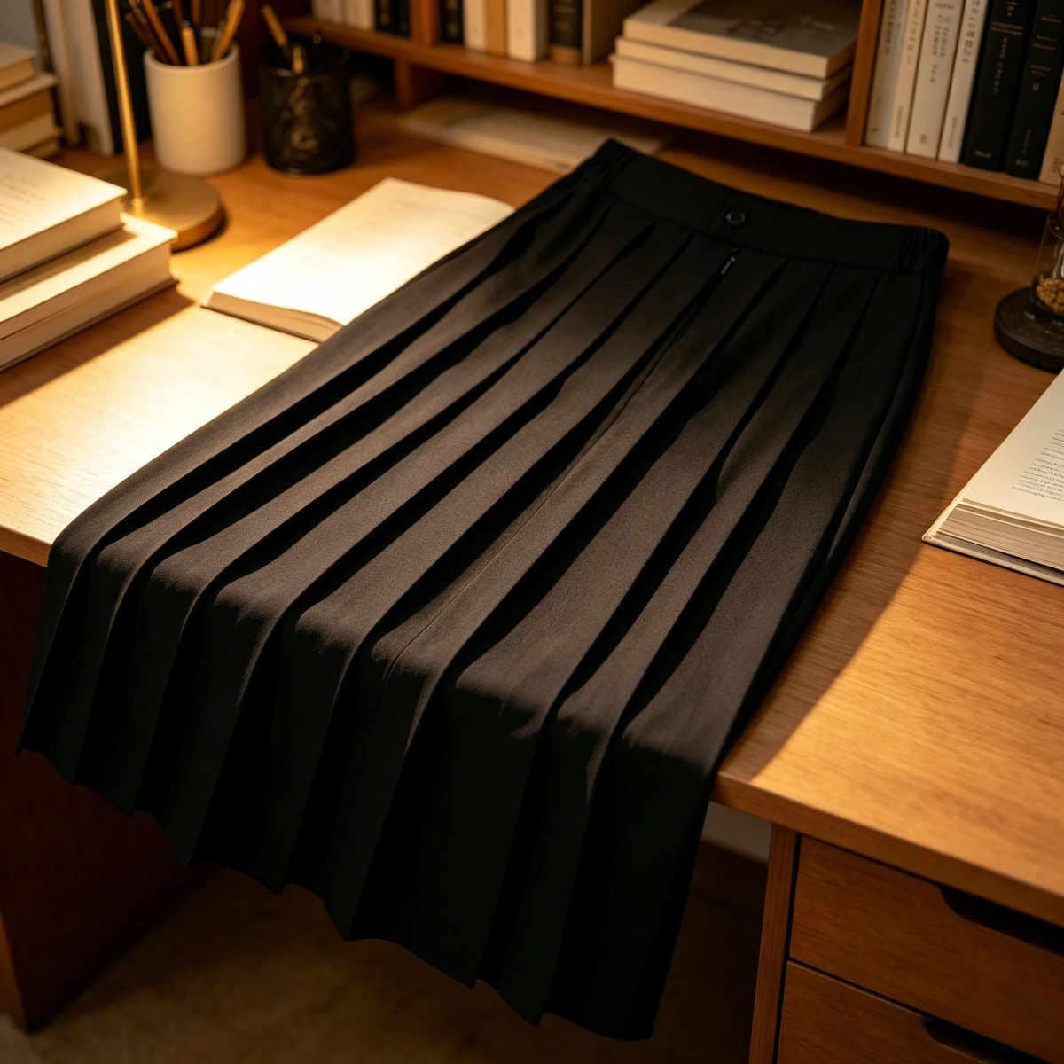 

Women's Japanese JK Uniform Long Skirt,Black A-Line Pleated Elastic Waist Design,Preppy College Style Plus Size for Daily Wear