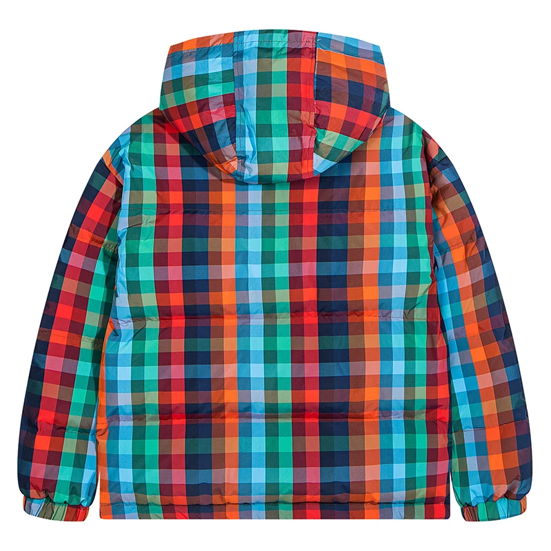 الشارع الشهير الملونة منقوشة مقنعين سترة منتفخة مع حبل تبديل إغلاق معطف الشتاء الدافئ متقلب ملابس خارجية الرجال النساء للجنسين