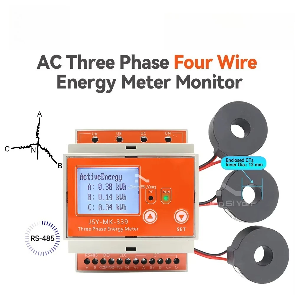MK-339 Three-Phase Digital Energy Meter 3P4W LCD Display DIN Rail Installation RS485 Modbus-RTU Power Electric Meters