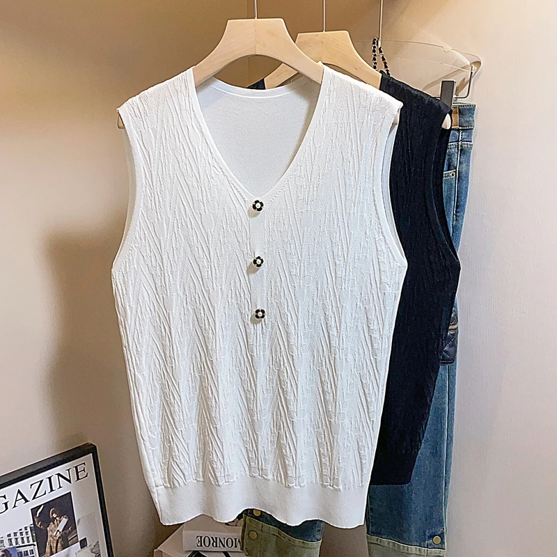 

Summer new camisole V-neck knitted sleeveless T-shirt slimming belly-covering bottoming shirt top for women