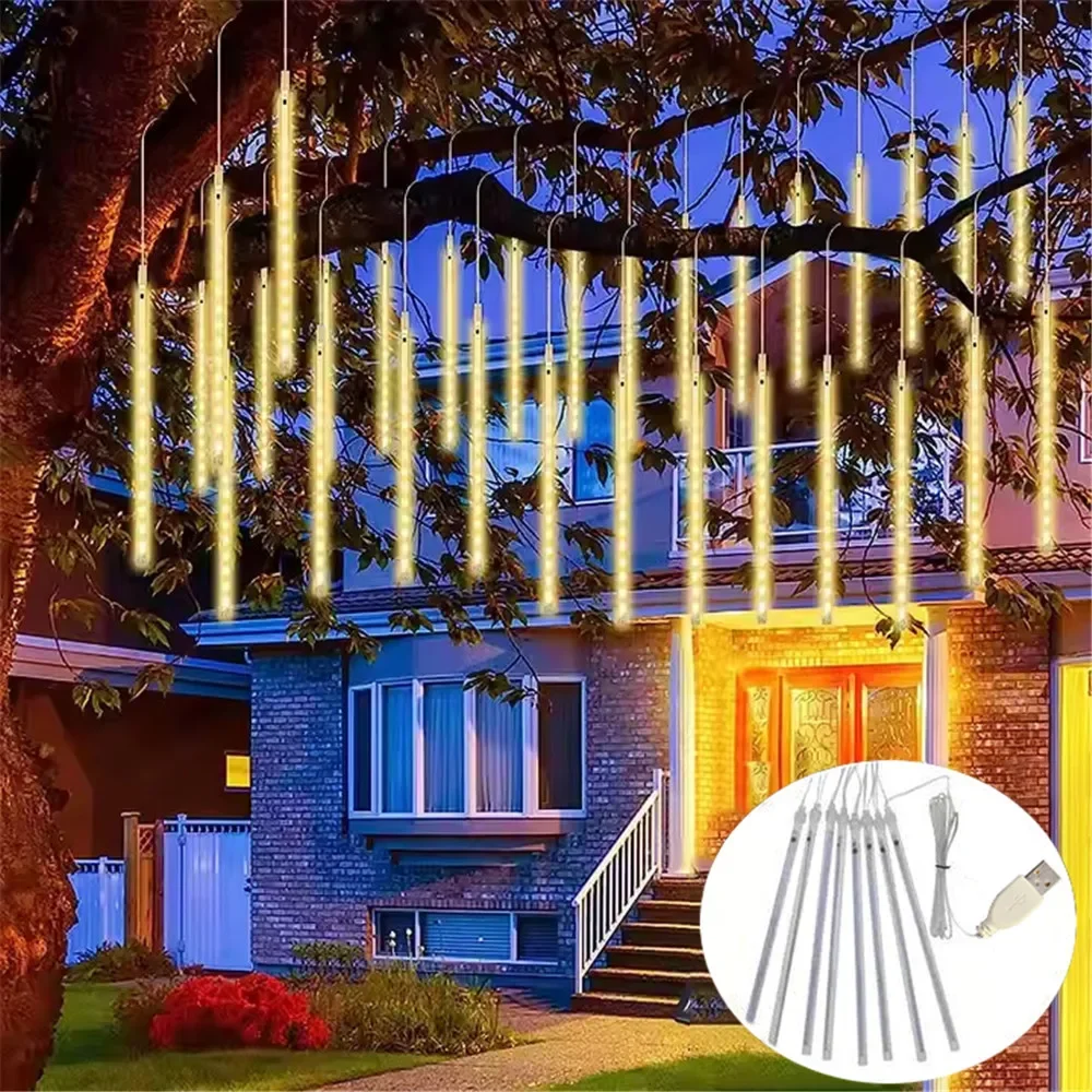 

USB LED Meteor Shower Lights Falling Rain Drop Fairy String Light Waterproof for Christmas Party Garden Holiday Decorations