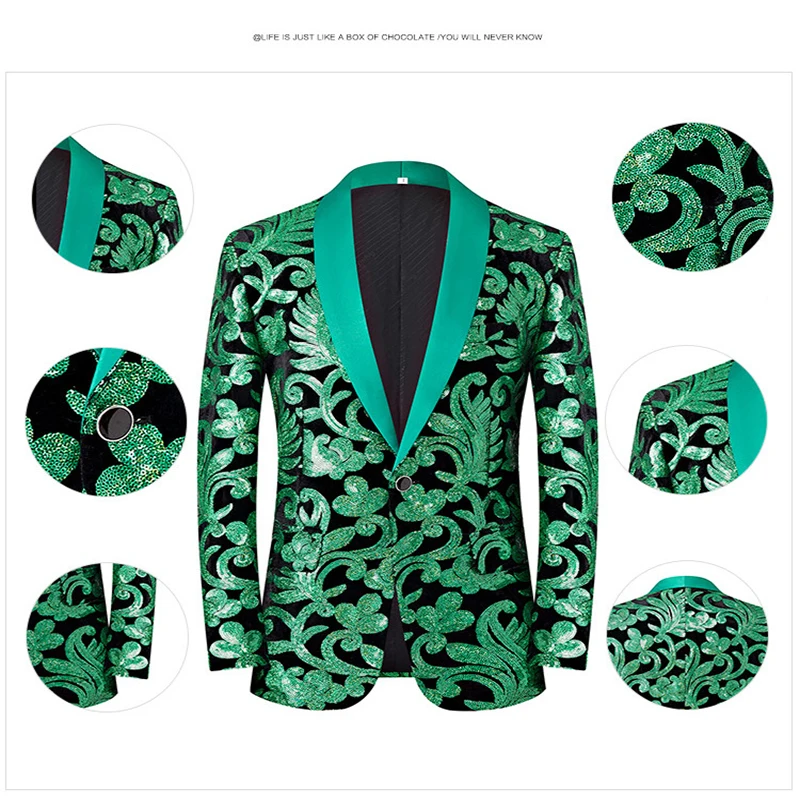 2024 New Flat Velvet Large Flower Sequin Jacquard Mens Blazer, Purple  Stage Performance Suit Dress, Host Fashion Show Jacket