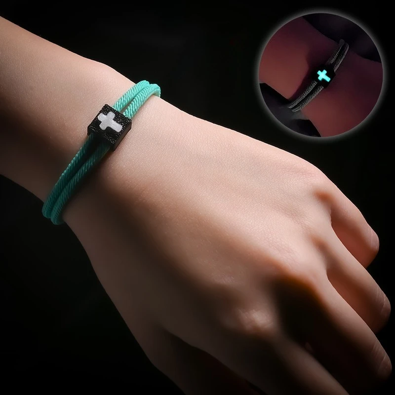 Meetvii Glow-in-the-Dark Cross Bracelet for Women Men Handmade Adjustable Milanese Braided Cord Simple Jewelry