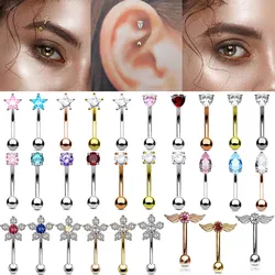 Crystal Star Eyebrow Piercing Jewelry Heart Curved Barbell Piercing Rook Earrings Tragus Helix Cartilage Angle Wing Eyebrow Ring