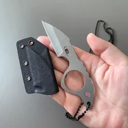 All Stainless Steel Sharp Small Fixed Blade Neck Knife EDC Outdoor Camping Portable Pocket Knives With Chain Scabbard