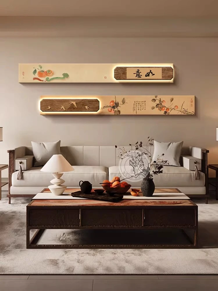 Tea room hanging painting new Chinese zen calligraphy and painting sofa background wall decorative painting high-end lamp painti