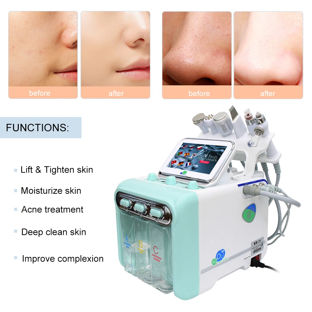 AOKO 6 in 1 Hydro Dermabrasion Machine Water Oxygen Lifting Face Cleansing Aqua Peeling Jet Blackhead Removal Skin Care Tighten