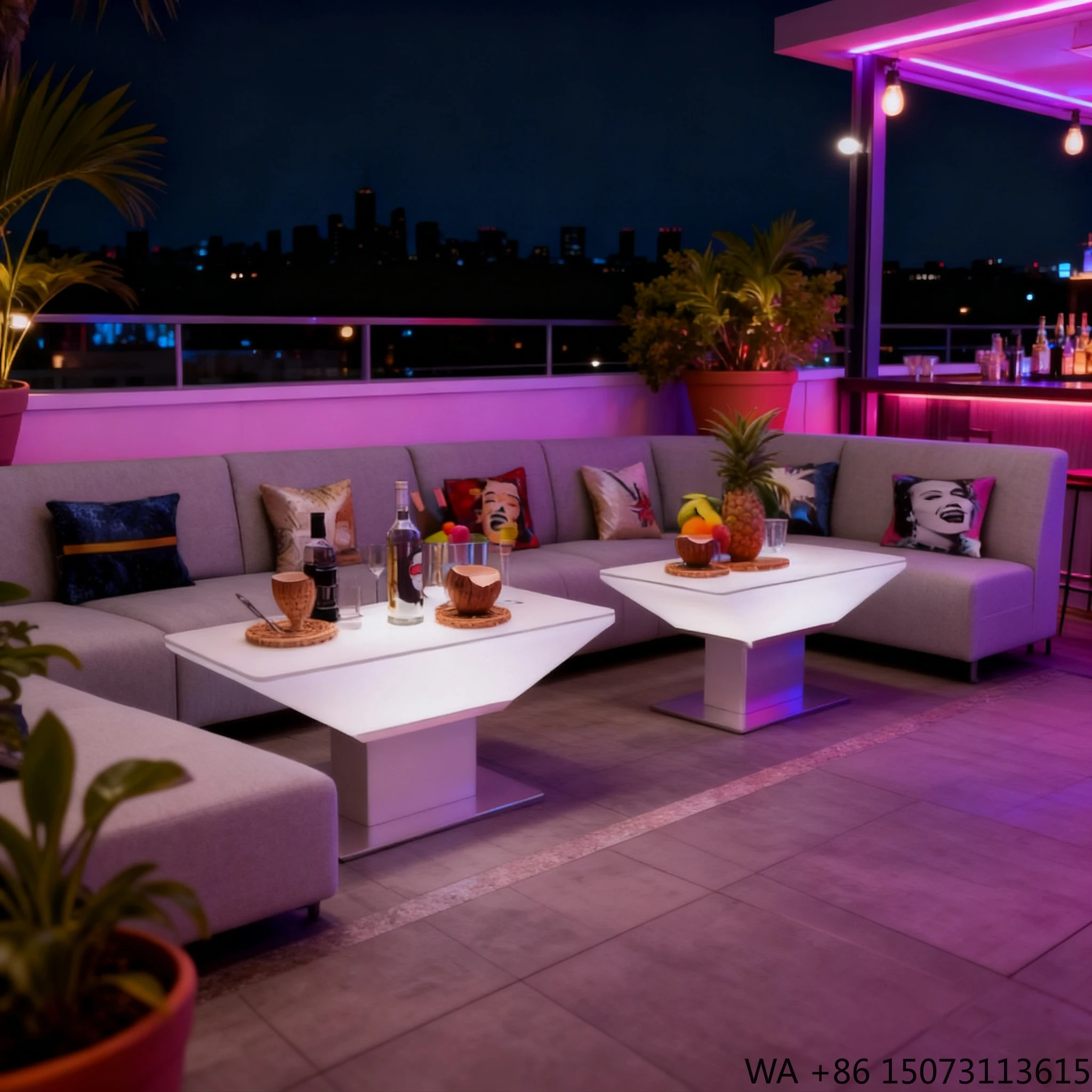 

Перезаряжаемый светодиодный светящийся уличный стол из водонепроницаемого ПЭ-пластика, современный дизайн для вечеринок и мероприятий