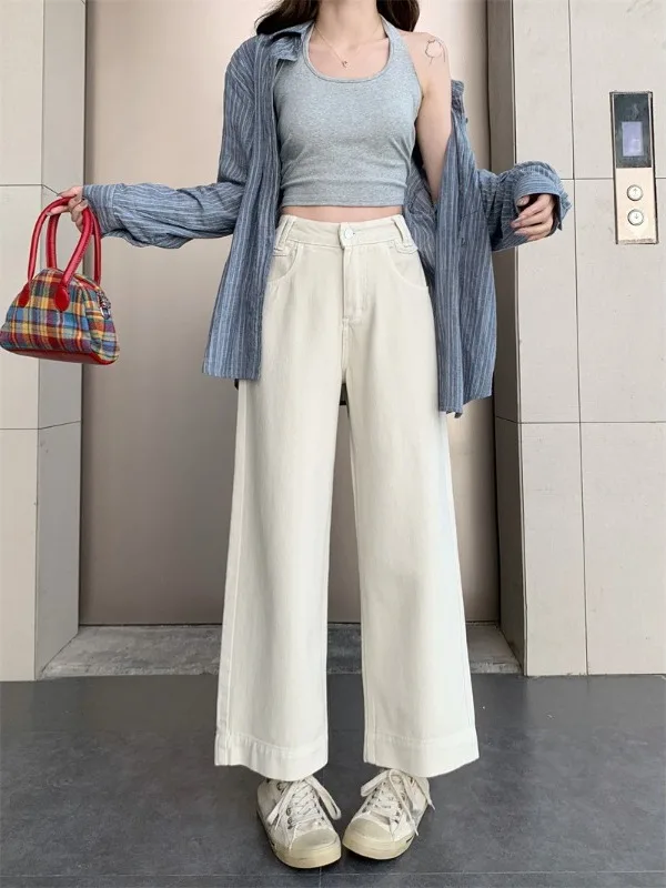 

plus Size Women's Vintage Straight Leg Jeans High Waist Loose Fit Casual Nine-Piece Wide Leg Pants Autumn New Style