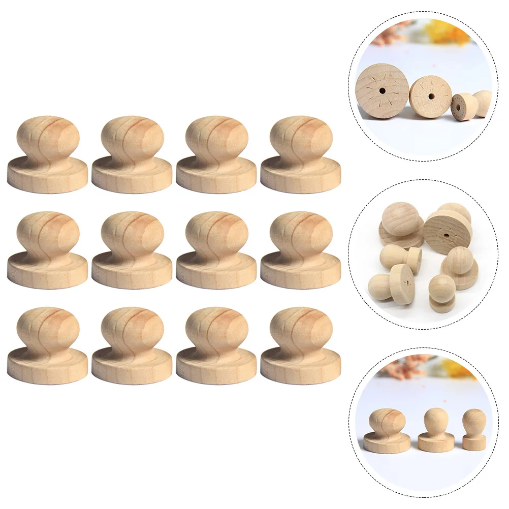 

12 Pcs Wooden Round Handle Seal Scrapbooking Handles Solid Parts Replacement Stamper