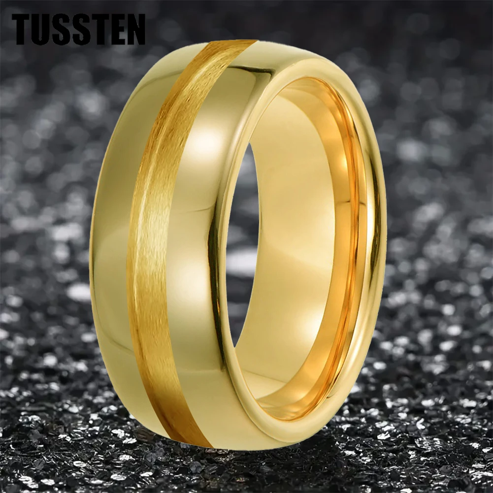 TUSSTEN 8MM Tungsten Blank Core Ring for Customized Inlay with 2/3/mm Groove Domed Polished Comfort Fit