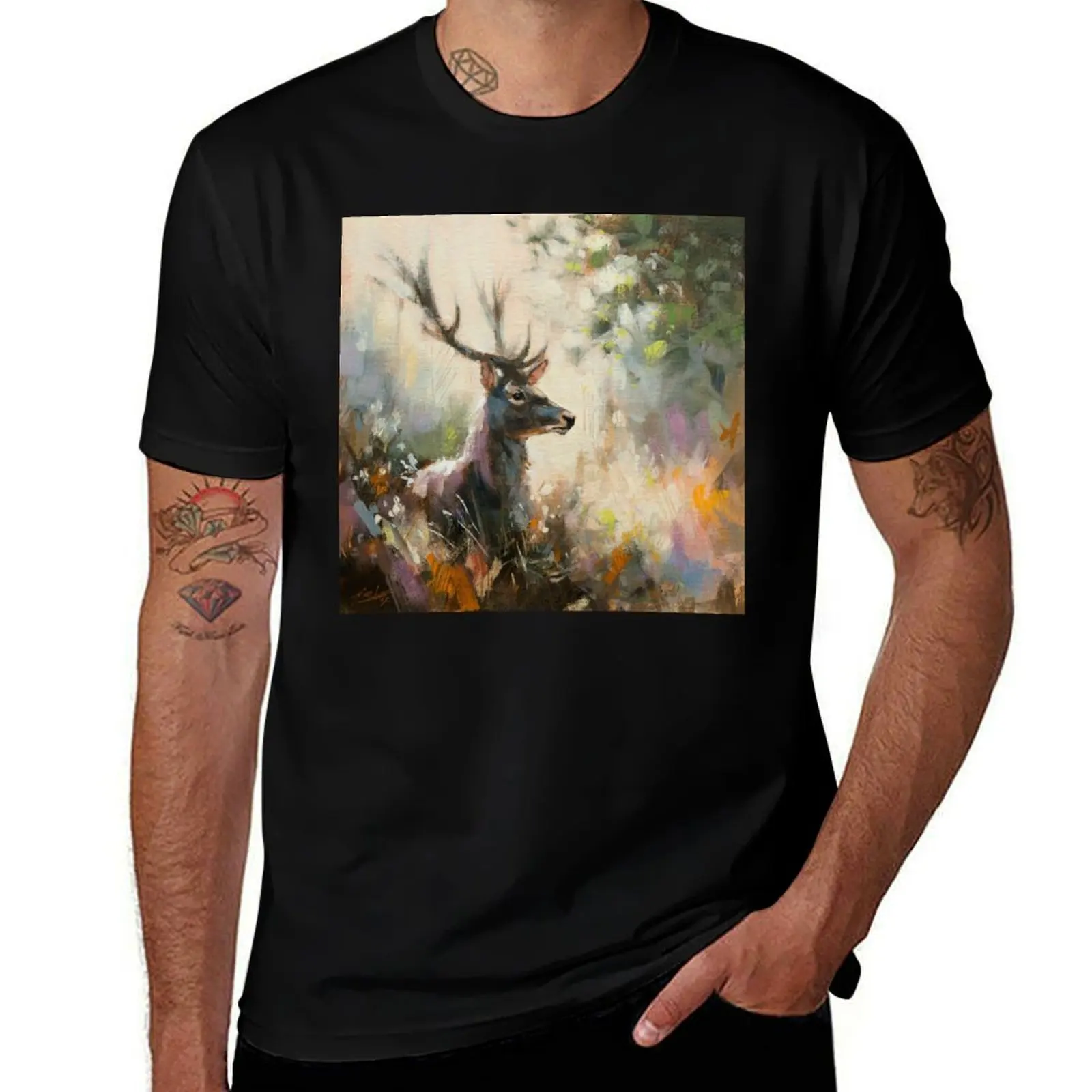 

Woodland Deer original acrylic painting T-Shirt new edition Louboutins anime stuff aesthetic clothes mens clothing