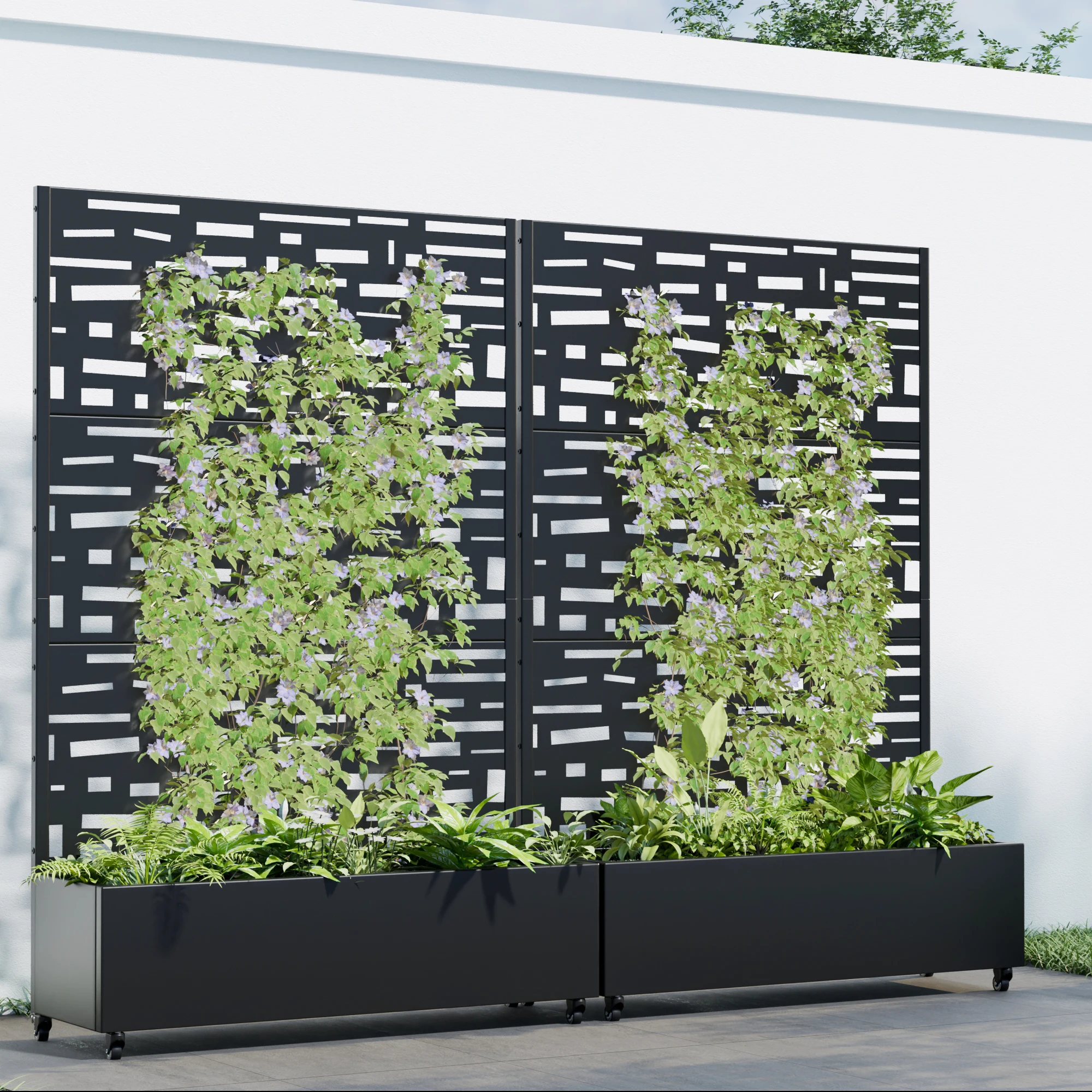 6 ft. H x 4 ft. W Metal Planter Box privacy screen Garden Bed with Trellis and Wheels - Black view 3