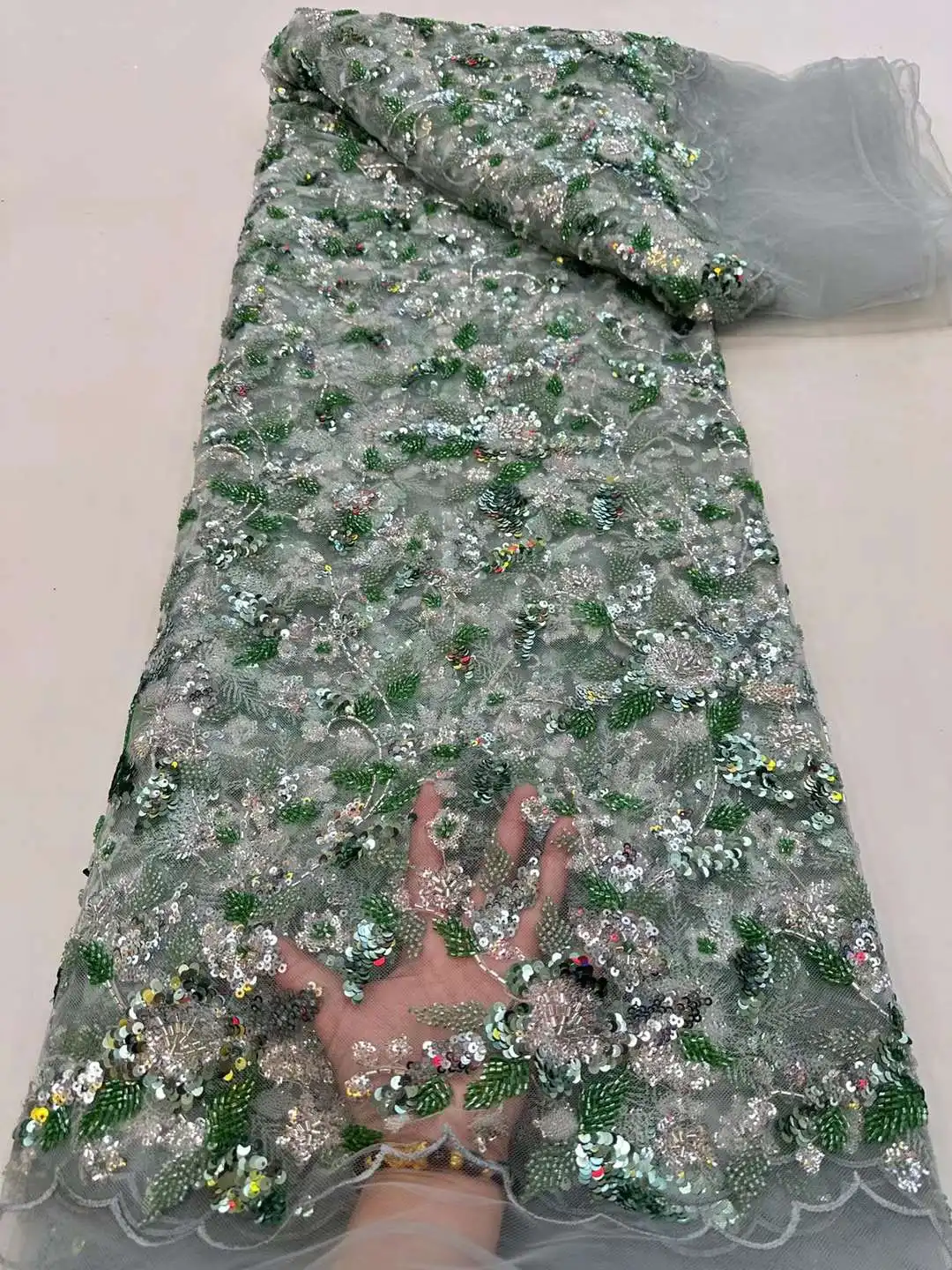 

Latest African Laces 2023 High Quality Beaded Mesh Sequins Fabric Fashion Tulle Embroidery French Net Lace For Wedding Party