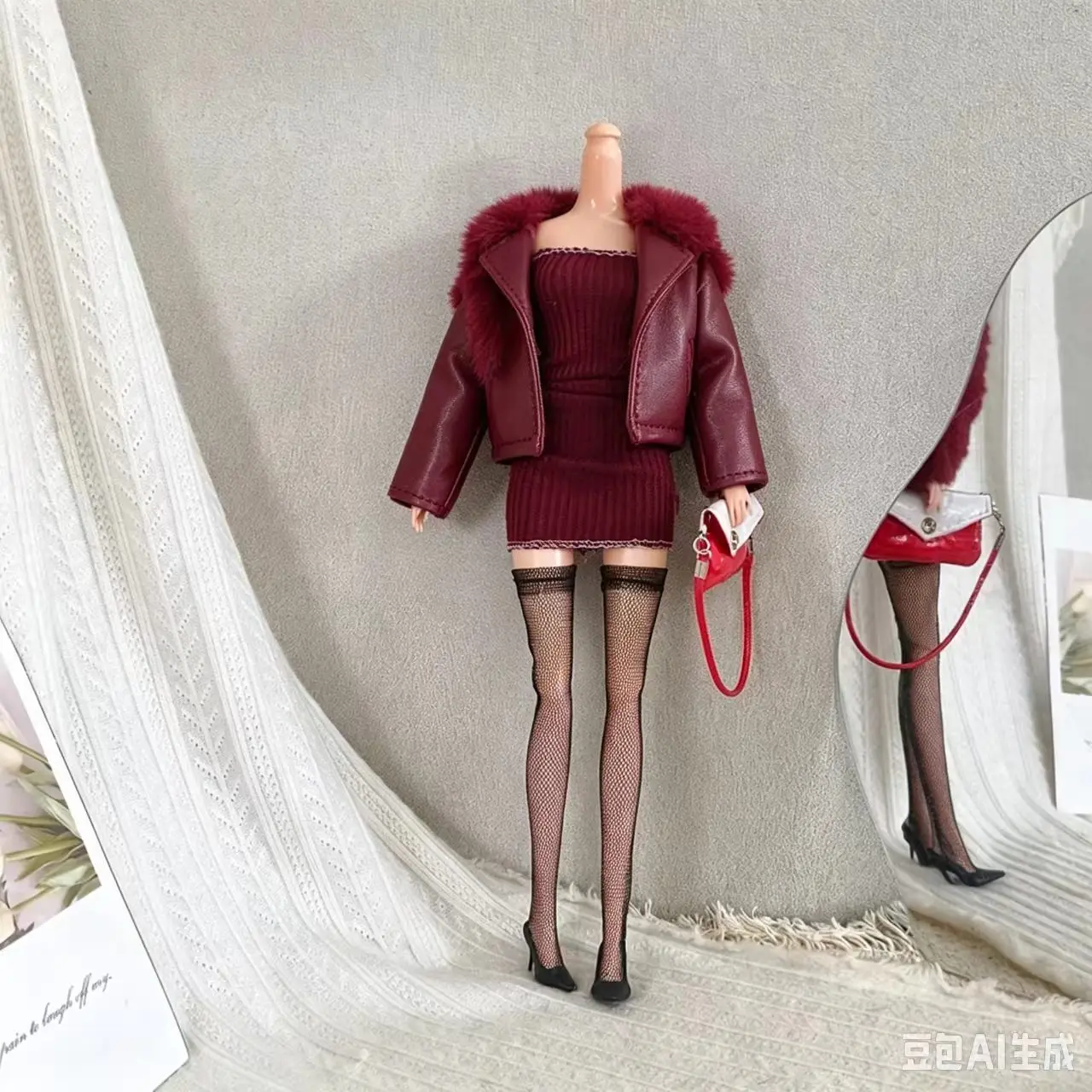Fashion Doll Dress Clothes 30cm Doll Red Fur Coat Sexy Dress Stockings Fashion Winter Set For 1/6 BB FR Doll Toys Accessories