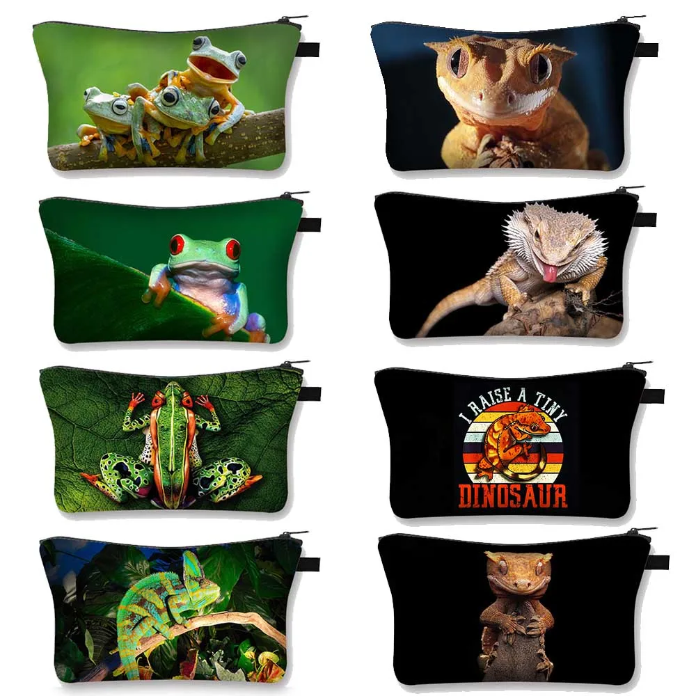 Reptile Cosmetic Case Frog Lizard Snake Spider Women Makeup Bag Small Handbag Lipstick Holder Girls Toiletries Cosmetic Bags