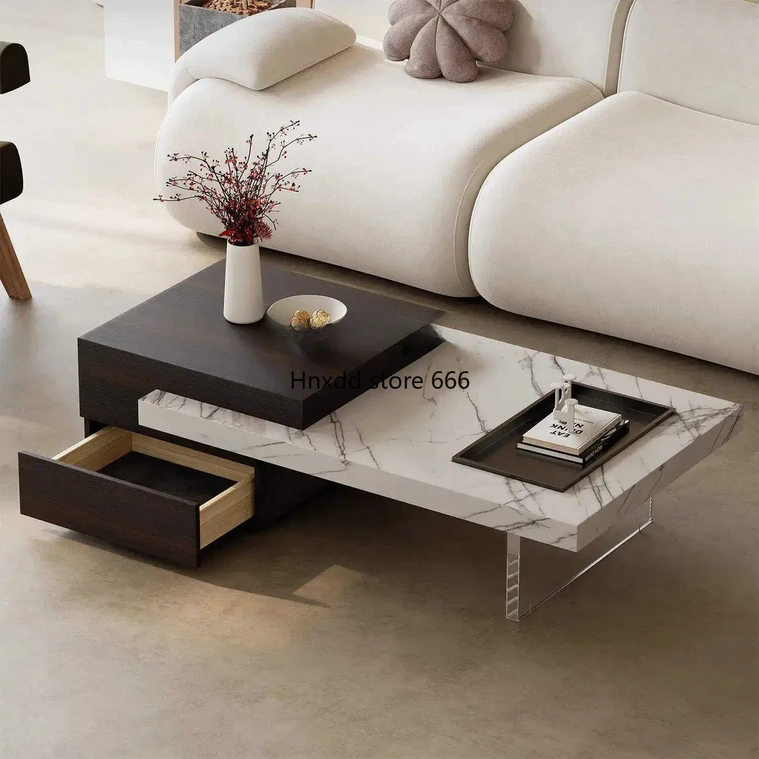 

Italian Minimalist Stone Plate Coffee Table Simple Modern Light Luxury Living Room Home Combination Retractable