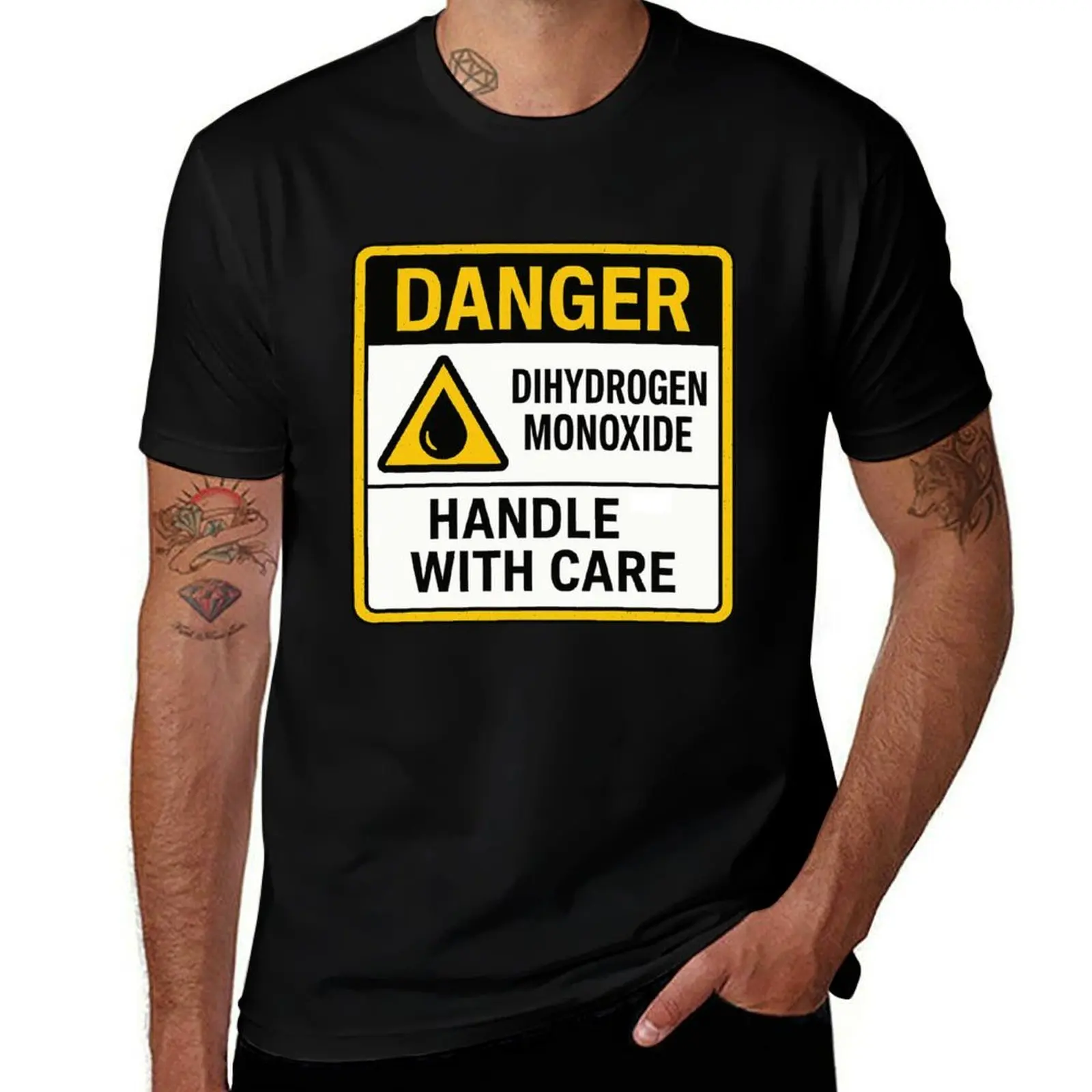 

Dihydrogen Monoxide Hazard Humor Sign T-Shirt vintage graphic tee basketball graphic tees new edition men workout shirt