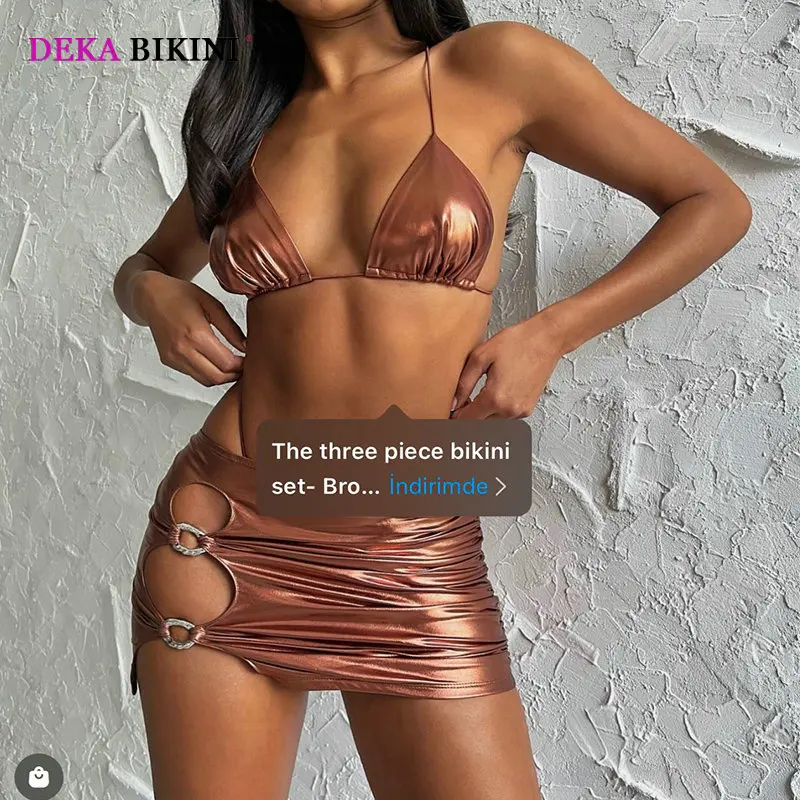 DEKA Women High Waist Reflective Bikini Set Swimsuit Female Cover Up Skirt Swimwear Bathing Suit Sexy Monokini Beachwear Tankini