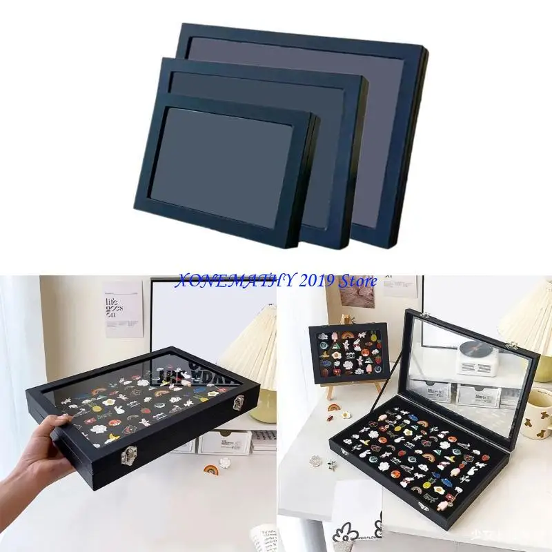 

F42F Large Plush Pin Display Case Box Frame for Wall or Tabletop Portable Medals And Jewelry Organizers