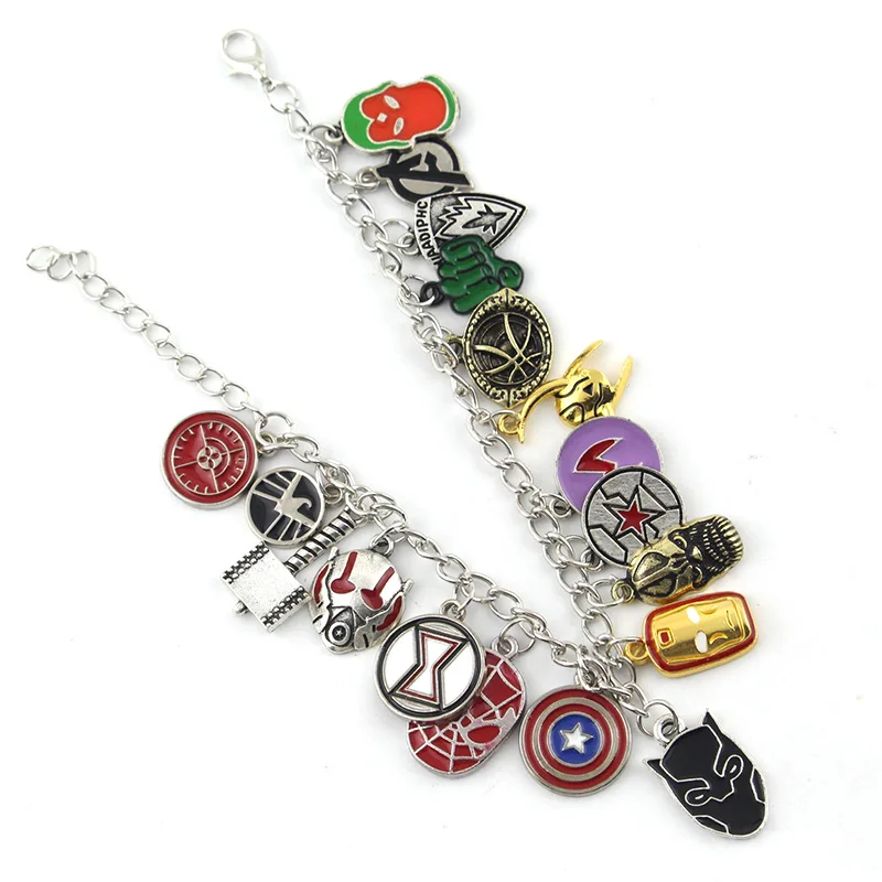 Marvel Avenger Bracelet Spiderman Panther Ironman Hammer Antman Loki Captain America Charm Bracelet Jewelry Boy Friend Gif