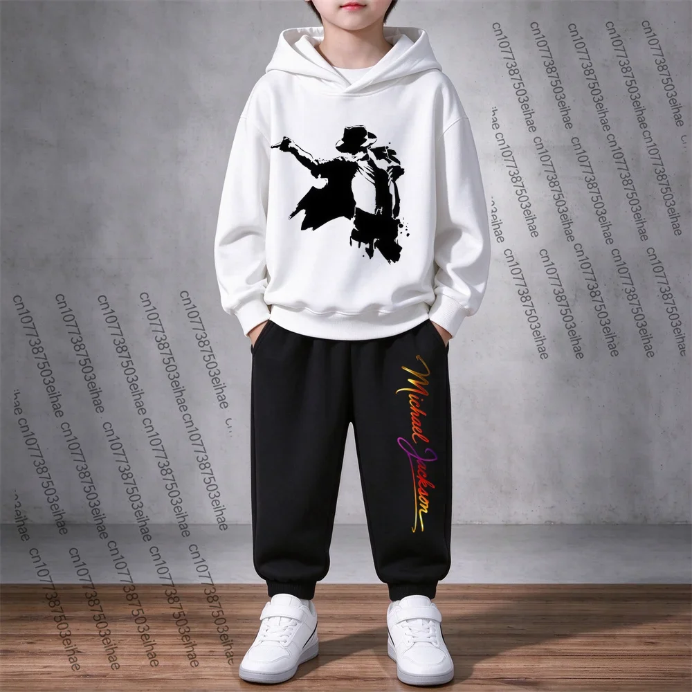 Michael Jackson Pattern Kids Hooded Sweatshirt Two-Piece Set 3-12Y Boys Girls Autumn Long Sleeve Hoodie And Pants Casual Suit
