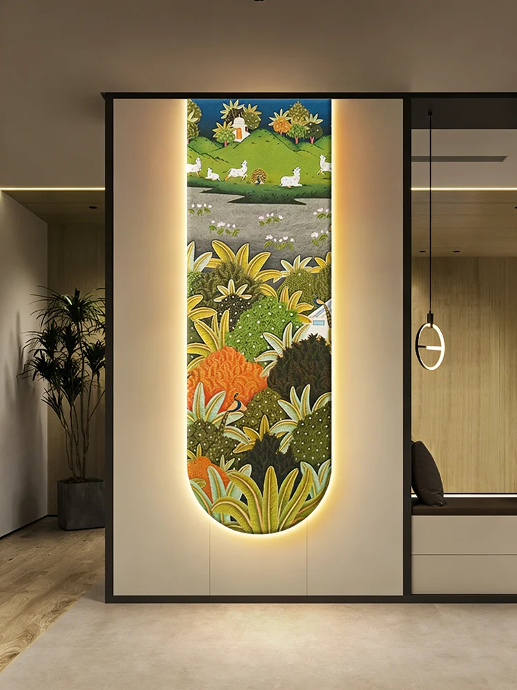 الرجعية نمط مدخل قاعة الديكور اللوحة الممر الفاخرة شنقا اللوحة الراقية مدخل LED مضيئة جدارية الخفيفة #3