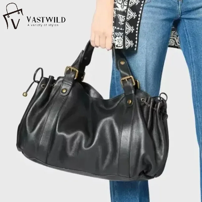 

Женская винтажная сумка из мягкого искусственной кожи, большая вместительная новая модная однотонная сумка-тоут, роскошный дизайн, сумка на плечо для повседневного стиля