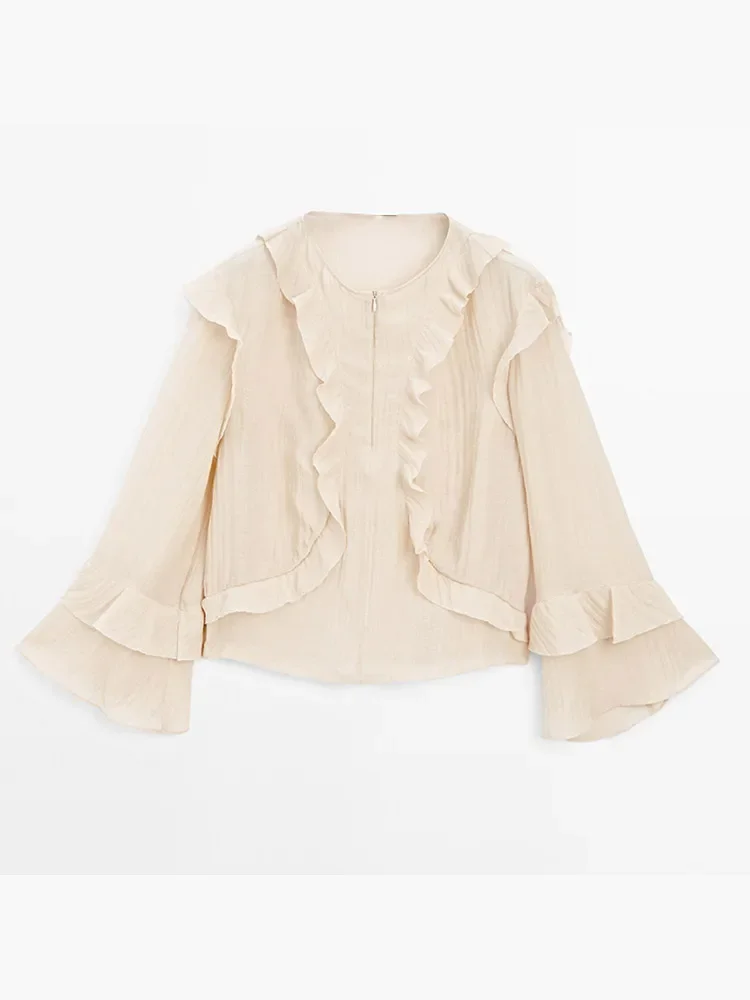 Plissado borboleta manga alargamento camisas femininas elegante chiffon profundo decote em v blusa em cascata feminina primavera moda senhora outwears